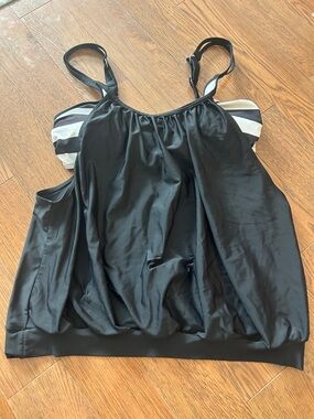 Black Striped Accent Tankini Swim Top